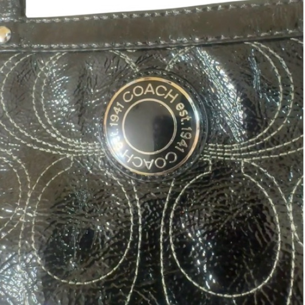 COACH BLACK PATENT leather super stitch logo TOTE PURSE BAG - Picture 3 of 13